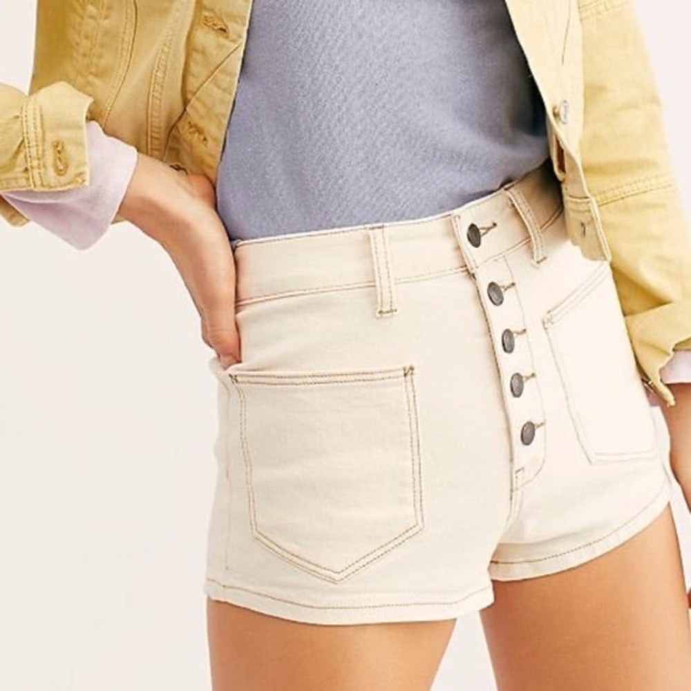 Free People Ecru High Waist Vintage Denim Shorts
